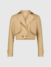 Beige Twill Cropped Tailored Trench Jacket